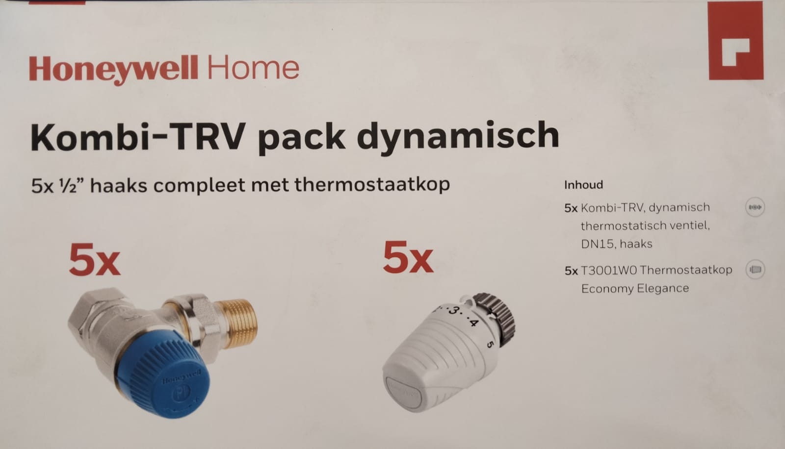 Honeywell Kombi-pack 5x therm. kraan haaks+ 5x thermostaat